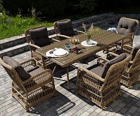 Обеденная Цесена 4SIS группа плетеная из искусственного ротанга, цвет соломенный