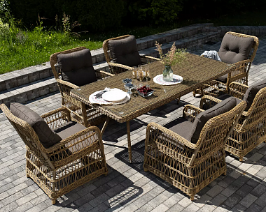 Обеденная Цесена 4SIS группа плетеная из искусственного ротанга, цвет соломенный