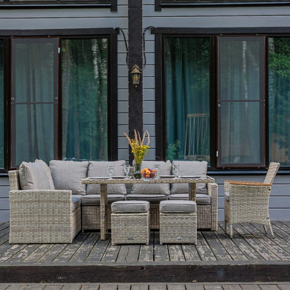 Угловой комплект Zorro Wood Royal Family из искусственного ротанга, цвет бежевый фото 2