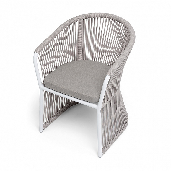 Романо стул плетеный из роупа, каркас алюминий белый муар, роуп бежевый круглый, ткань бежевая 15052 фото 4