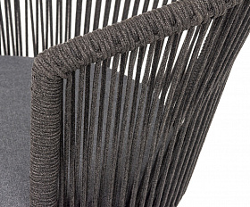 Люксембург стул плетеный из роупа, каркас из стали темно-серый (RAL7024) муар, роуп темно-серый круглый, ткань темно-серая 027