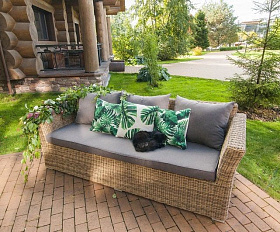 Диван трехместный Капучино 4SIS из искусственного ротанга, цвет соломенный