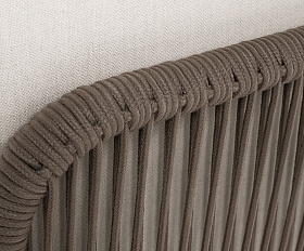 Канны угловой модуль плетеный из роупа, каркас алюминий коричневый (RAL8016) муар, роуп коричневый круглый, ткань бежевая 15052