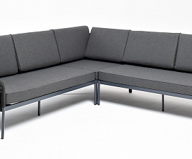 Канны диван модульный плетеный из роупа, каркас алюминий темно-серый (RAL7024), роуп темно-серый круглый, ткань темно-серая