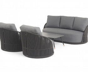 Монтелла лаунж-зона 5-местная плетеная из роупа (веревки), каркас алюминиевый темно-серый, роуп темно-серый