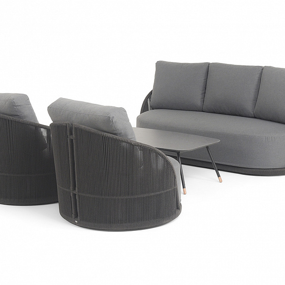 Монтелла лаунж-зона 5-местная плетеная из роупа (веревки), каркас алюминиевый темно-серый, роуп темно-серый фото 2