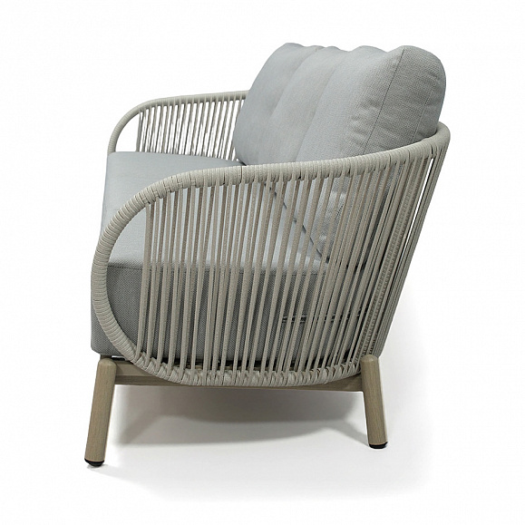 Прато диван трехместный из искусственного ротанга, цвет светло-серый, каркас под дерево (холодно-бежевый) фото 3