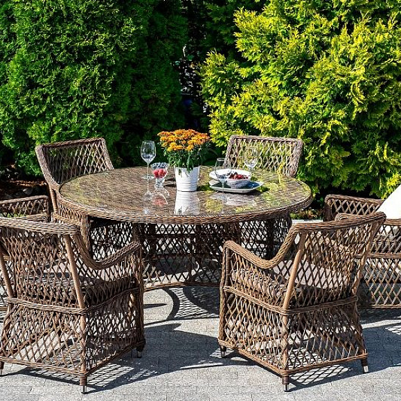 Обеденная группа Эспрессо-150 L 4SIS из искусственного ротанга, цвет коричневый фото 3