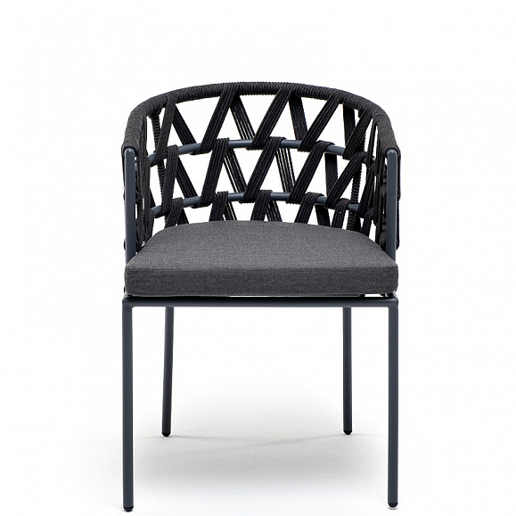 Диего стул плетеный из роупа, каркас из стали темно-серый (RAL7024) муар, роуп темно-серый круглый, ткань темно-серая 027 фото 2