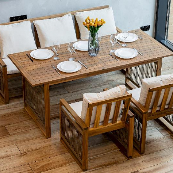 Обеденный комплект Grand Michelle с диваном Royal Family из дерева, цвет бежевый фото 1