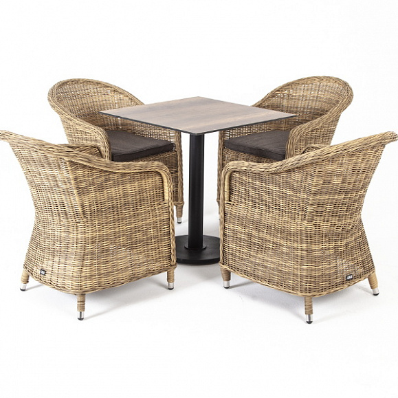 Каффе обеденная группа на 4 персоны, стулья соломенные фото 1