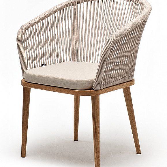 Марсель стул плетеный из роупа, основание дуб, роуп бежевый круглый, ткань бежевая 052 фото 1