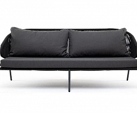 Диван трехместный Милан 4SIS из роупа (веревки), каркас алюминий темно-серый (RAL7024), роуп темно-серый круглый, ткань темно-серая