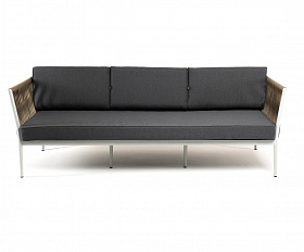 Касабланка диван 3-местный плетеный из роупа, каркас алюминий светло-серый (RAL7035) муар, роуп серо-коричневый 23мм, ткань серая 017