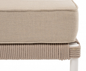 Канны правый модуль плетеный из роупа, каркас алюминий белый муар, роуп бежевый круглый, ткань бежевая 15052