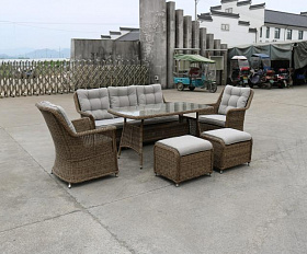 Обеденный комплект Victor Royal Family из искусственного ротанга c диваном, цвет коричневый