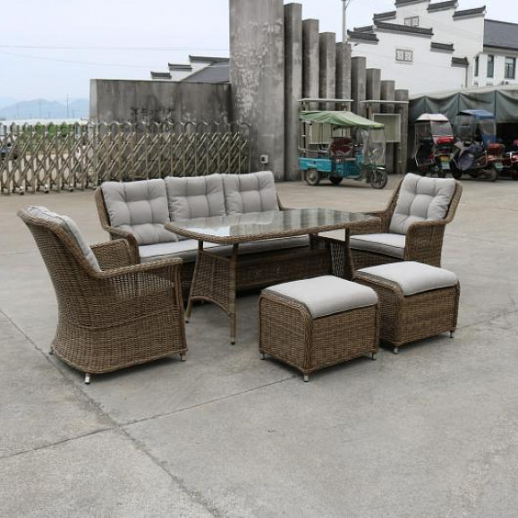 Обеденный комплект Victor Royal Family из искусственного ротанга c диваном, цвет коричневый фото 2