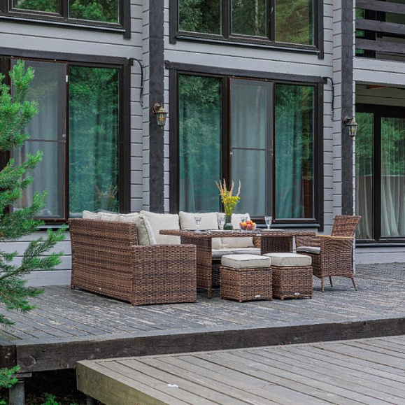 Угловой комплект Zorro Wood Royal Family из искусственного ротанга, цвет коричневый фото 4