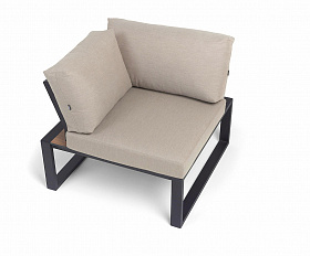 Тулон угловой модуль, каркас алюминий, HPL дуб, черный муар, ткань бежевая 15052