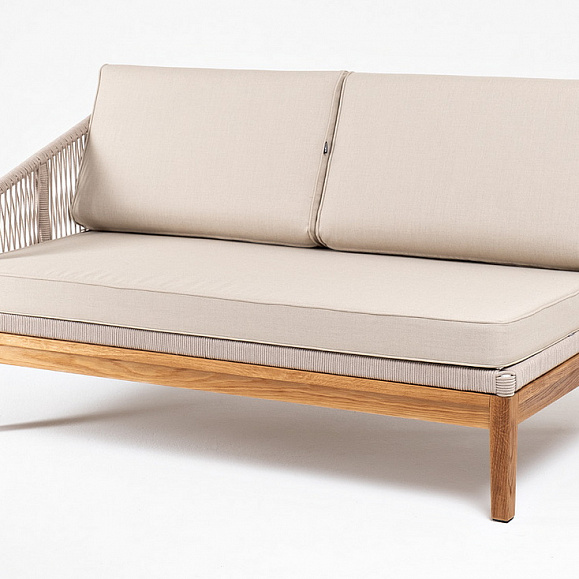 Канны правый модуль плетеный из роупа, основание дуб, роуп бежевый круглый, ткань бежевая 15052 фото 1