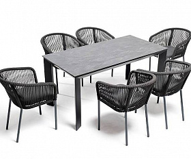 Обеденная Венето 4SIS группа на 6 персон со стульями Марсель, каркас темно-серый, роуп темно-серый