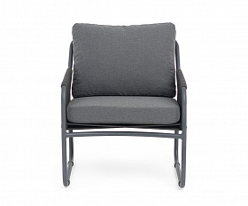 Ането кресло плетеное из роупа, каркас алюминий темно-серый (RAL7024) муар, роуп темно-серый круглый, ткань темно-серая 027