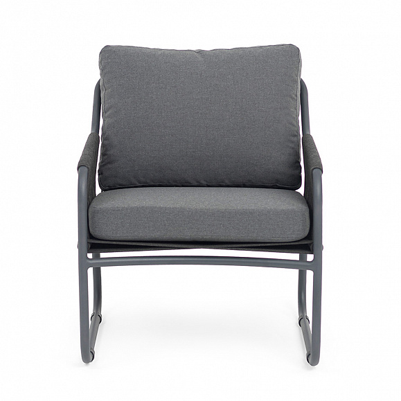 Ането кресло плетеное из роупа, каркас алюминий темно-серый (RAL7024) муар, роуп темно-серый круглый, ткань темно-серая 027 фото 2