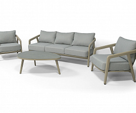 Брюссель лаунж-зона из искусственного ротанга, цвет серый, каркас под дерево (холодно-бежевый)