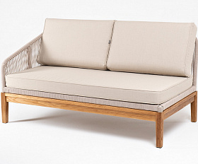 Канны правый модуль плетеный из роупа, основание дуб, роуп бежевый круглый, ткань бежевая 15052