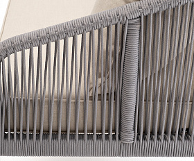 Канны диван 3-местный плетеный из роупа, каркас алюминий белый муар, роуп светло-серый круглый, ткань бежевая 15052