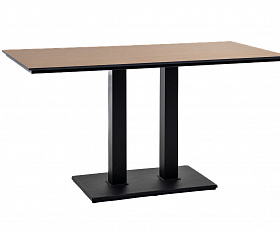 Каффе обеденный стол из HPL 140х70см, цвет дуб, подстолье двойное черное