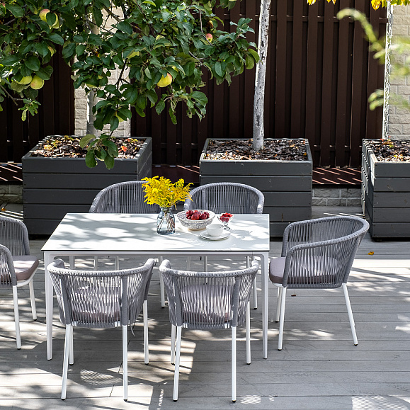 Малага обеденный стол из HPL 140х80см, цвет молочный, каркас белый фото 6