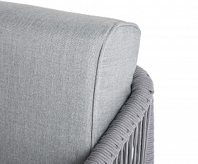 Канны левый модуль плетеный из роупа, каркас алюминий белый муар, роуп светло-серый круглый, ткань светло-серая