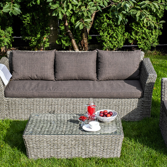 Капучино лаунж-зона из искусственного ротанга (гиацинт), цвет серый фото 7