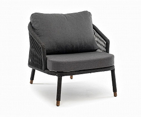 Кресло плетеное Верона 4SIS из роупа, каркас алюминий темно-серый (RAL7024) шагрень, роуп темно-серый круглый, ткань темно-серая