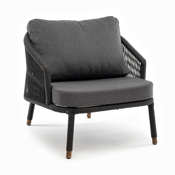 Кресло плетеное Верона 4SIS из роупа, каркас алюминий темно-серый (RAL7024) шагрень, роуп темно-серый круглый, ткань темно-серая фото 3