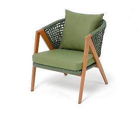 Кресло Амстердам 4SIS плетеное из роупа, каркас алюминий, роуп зеленый круглый, ткань зеленая