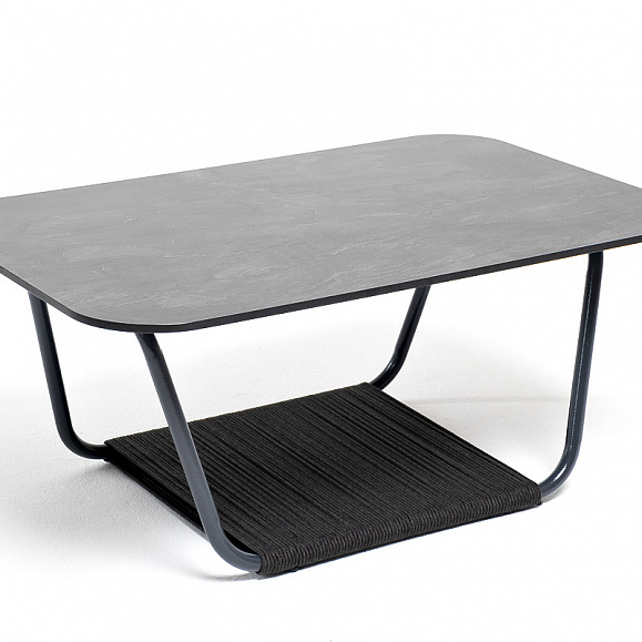 Гранада журнальный стол 90х60см из HPL, цвет серый гранит, каркас темно-серый (RAL7024) муар, роуп темно-серый круглый фото 1