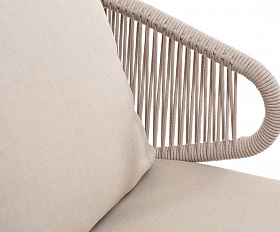 Милан кресло плетеное из роупа, каркас алюминий белый муар, роуп бежевый круглый, ткань бежевая 15052