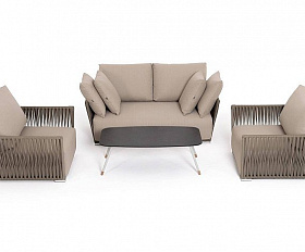 Лаунж-Зона Форли 4SIS 4-местная плетеная из роупа (веревки), каркас алюминиевый светло-серый, роуп серо-коричневый