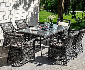 Плетеная обеденная группа Латте-160 L 4SIS из искусственного ротанга, цвет графит