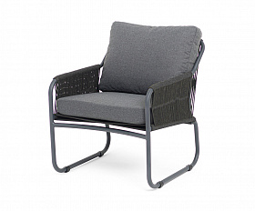 Ането кресло плетеное из роупа, каркас алюминий темно-серый (RAL7024) муар, роуп темно-серый круглый, ткань темно-серая 027