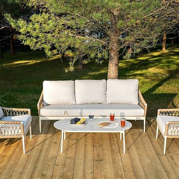 Лаунж-Зона Венеция 4SIS из искусственного ротанга, цвет соломенный фото 1