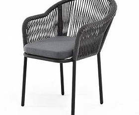 Стул Лион 4SIS плетеный из роупа, каркас алюминий серый (RAL7022) муар, роуп серый круглый, ткань серая 17