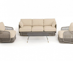 Лаунж-Зона Альбано 4SIS 5-местная плетеная из роупа (веревки), каркас алюминиевый светло-серый, роуп серый меланж