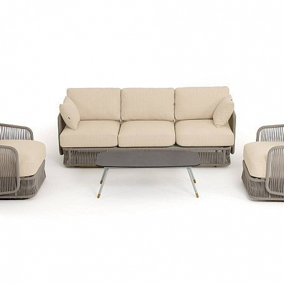 Лаунж-Зона Альбано 4SIS 5-местная плетеная из роупа (веревки), каркас алюминиевый светло-серый, роуп серый меланж фото 2