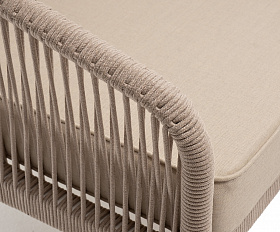 Канны правый модуль плетеный из роупа, каркас алюминий белый муар, роуп бежевый круглый, ткань бежевая 15052