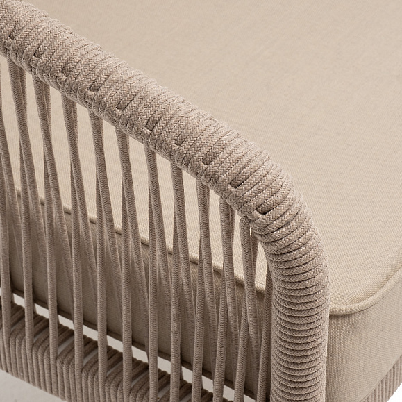 Канны правый модуль плетеный из роупа, каркас алюминий белый муар, роуп бежевый круглый, ткань бежевая 15052 фото 5