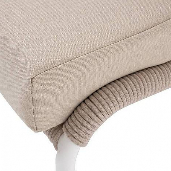 Кресло Милан 4SIS плетеное из роупа, каркас алюминий белый муар, роуп бежевый круглый, ткань бежевая 52 фото 2