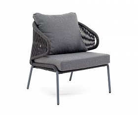 Кресло плетеное Милан 4SIS из роупа, каркас алюминий темно-серый (RAL7024), роуп темно-серый круглый, ткань темно-серая 019